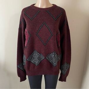 Vintage INXS Wool Blended Elegant Maroon Geometric Knit Sweater, size large